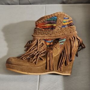 Fringed Brown Wedge Boots